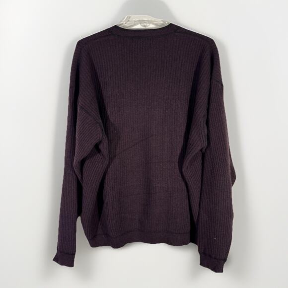 Banana Republic Sweater Men's Purple 100% Lambswool V-Neck Pullover L Vintage - Picture 2 of 5